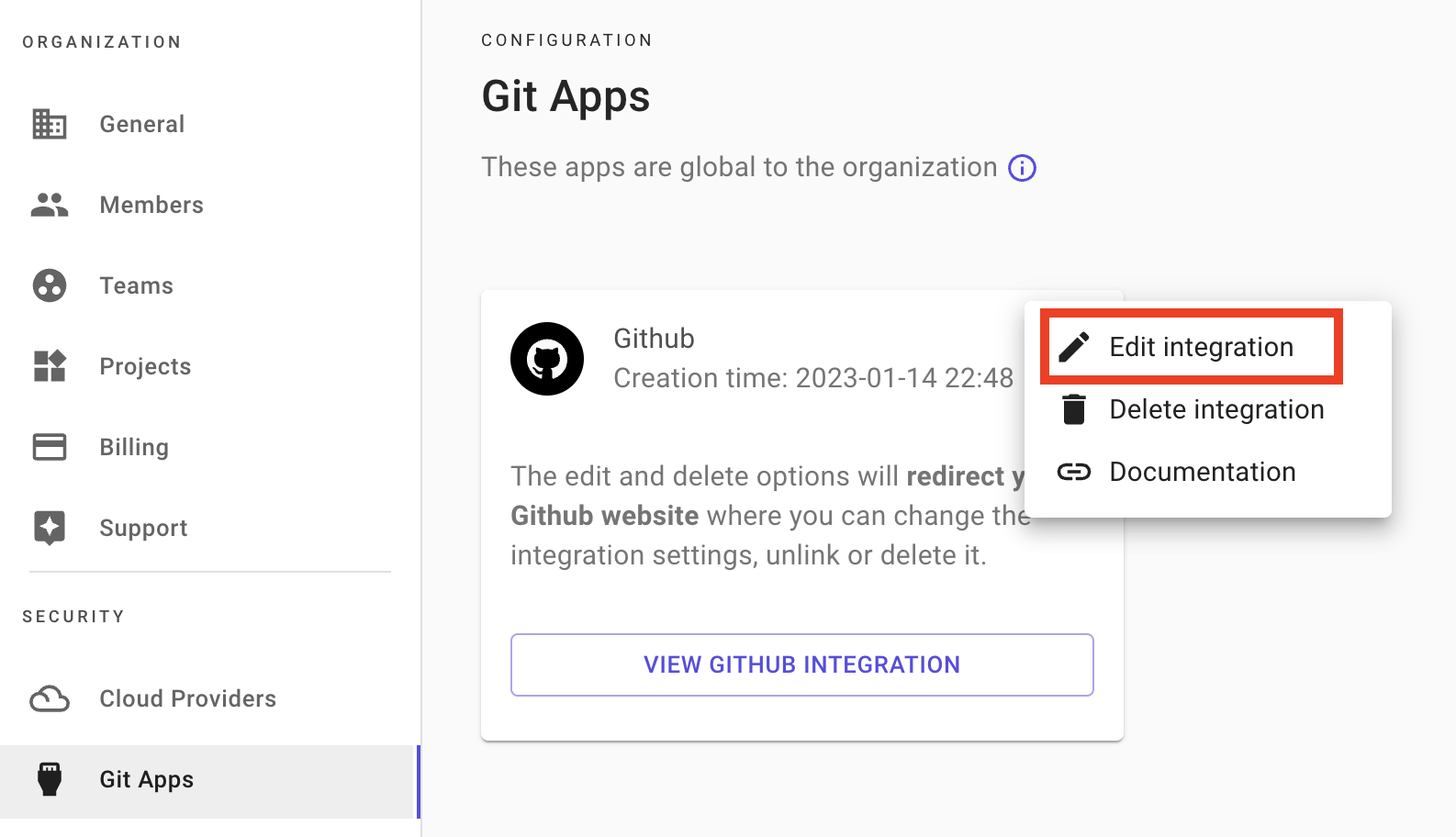 Git app edit integration