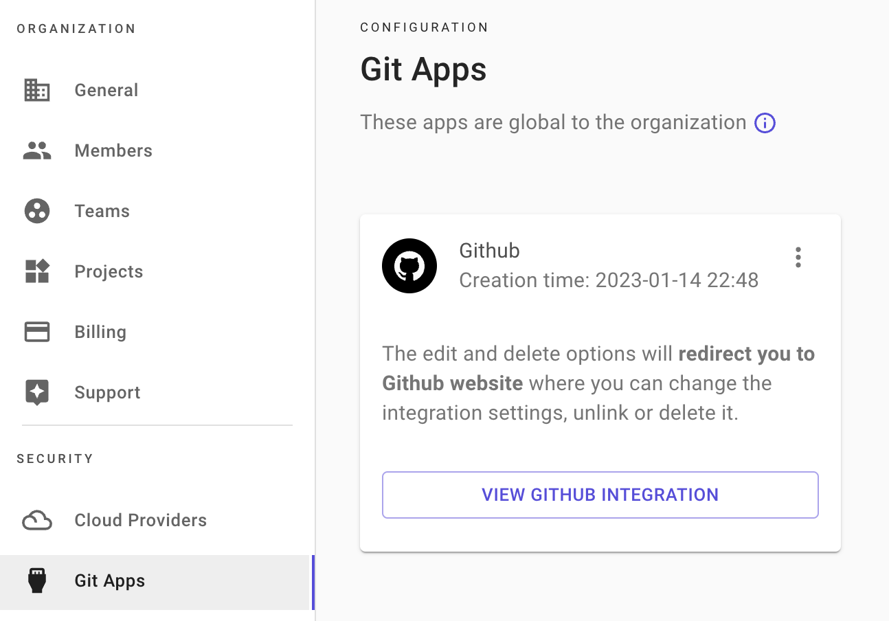 Git app view integration